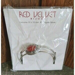 Red Velvet Bijoux Red Agate Stone Silver Tone Cuff Bracelet New